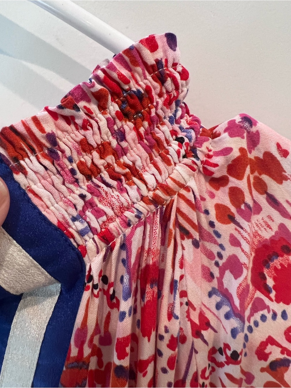 THML Pink and Red Printed Blouse with Blue Trim Size Large - Picture 13 of 16